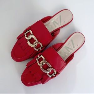 ZARA red flats with gold chain detail